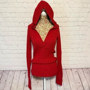 Y2K American Eagle Red knit sweater with hoodie!